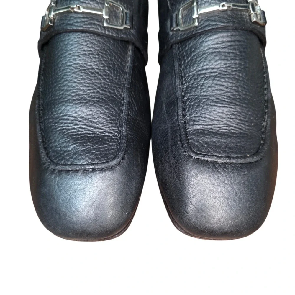 Gucci Mens 8.5 Black Pebble Leather Horsebit Square Toe Slip On Loafer Shoes